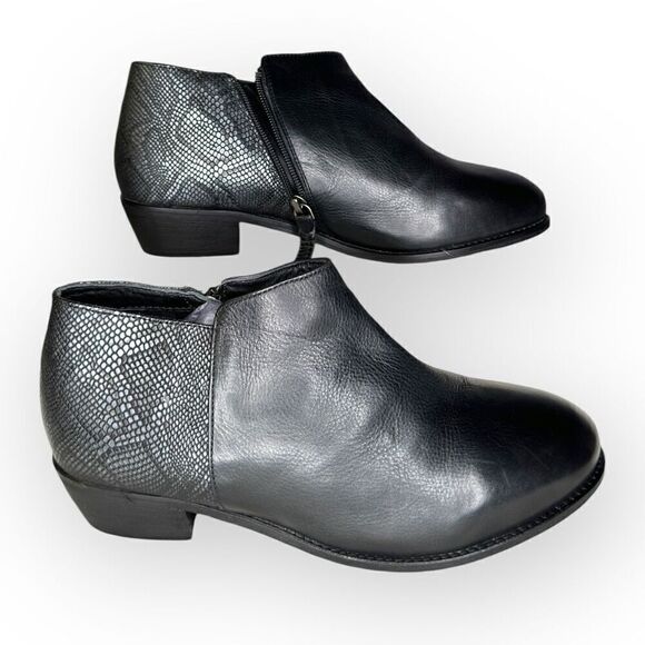 NWOT SoftWalk Womens Leather Side Zip Snakeskin Trim Rocklin Bootie Black Sz 9.5 - Picture 1 of 5